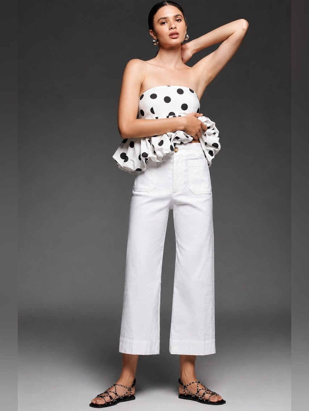 Maeve The Colette Pants White Wide Leg Cropped High Rise Size 25 Magic Fabric